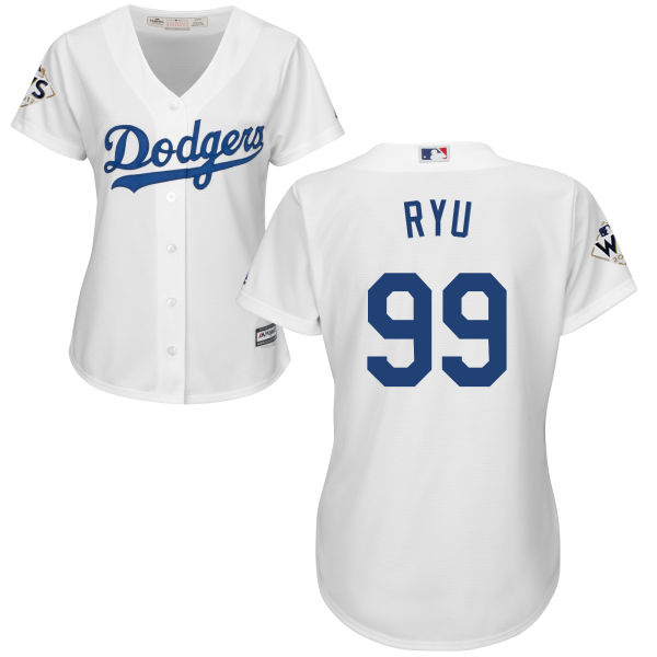 Dodgers #99 Hyun-Jin Ryu White Home World Series Bound Women's Stitched MLB Jersey